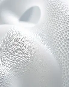 Close-up of white surface with smooth curves and a texture of small hexagonal patterns.