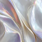 Close-up of iridescent, smooth, flowing fabric with pearly shine and soft folds.