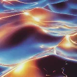 Abstract smooth surface with glowing, flowing waves in blue, orange, and purple hues.