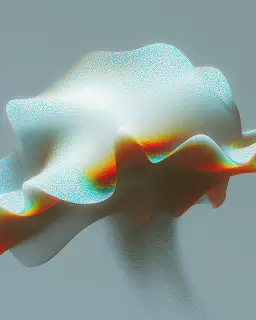 Abstract glowing white and orange fluid shape on a gray background.