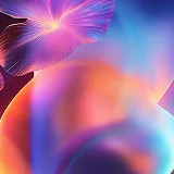 Colorful abstract light painting with flowing, glowing shapes in pink, purple, blue, and orange hues.