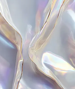 Close-up of iridescent, flowing fabric or material with soft pastel hues and light reflections.