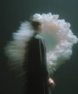 Blurred profile of a person surrounded by a glowing, ethereal, circular light pattern.
