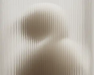 Abstract blurred silhouette of a person behind vertical frosted glass or plastic ridges.